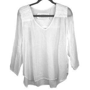 Current Elliott The Picnic Shirt White Cottage Prairie Peasant Pullover Blouse